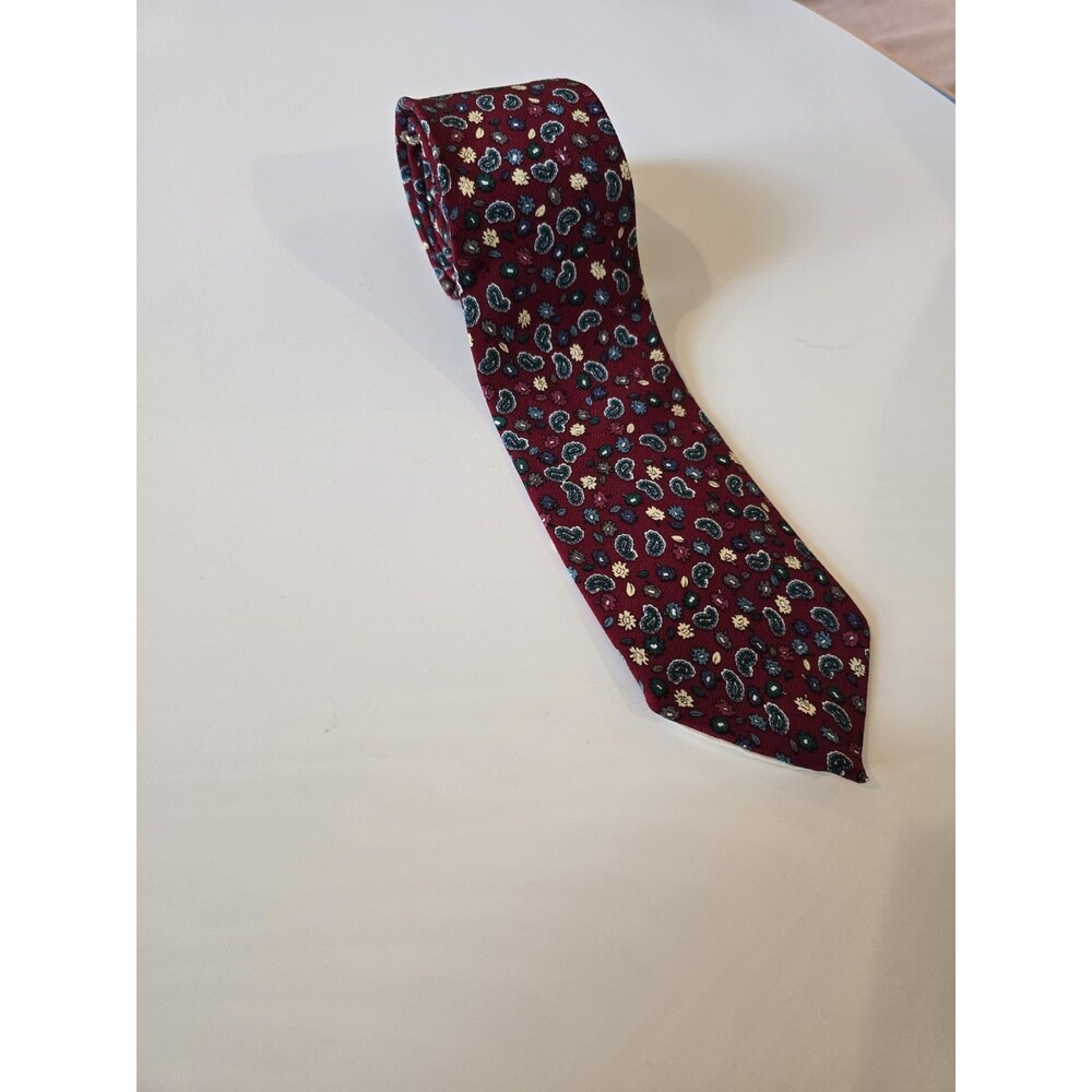Vintage Christian Dior Jeune Homme 100% Silk Necktie | Burgundy Paisley Floral |